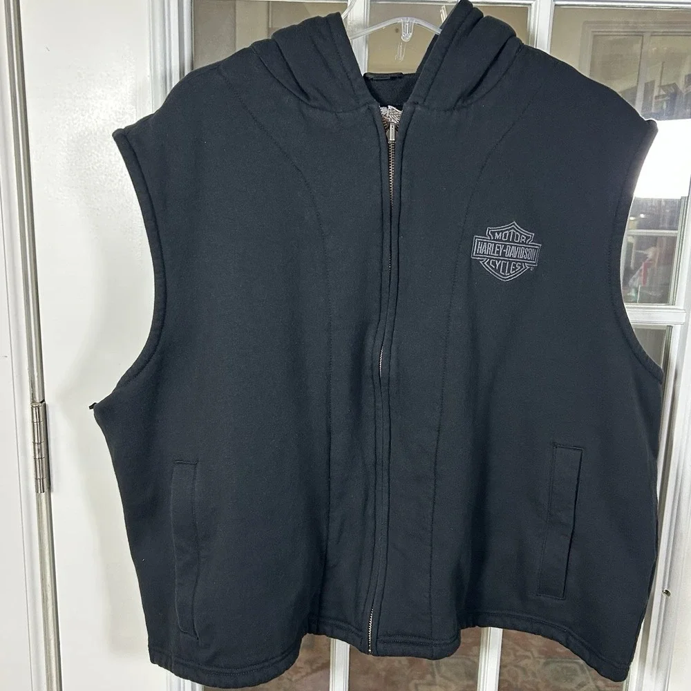 Harley Davidson Bar Shield Fleece Hooded Zip Vest Black 3XL Biker Moto 2007‎
